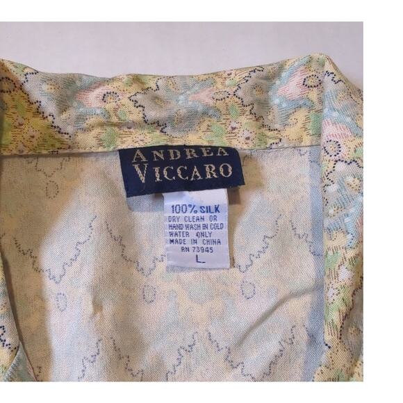 ANDREA VICCARO Silk Short Sleeve Button up Tailored Fit Blue Green Yellow Size L - Picture 3 of 6